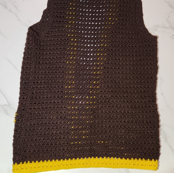 Retro 1970s Crochet Mod Brown and Yellow Vest With Pockets Retro Crochet - Picture 8 of 11